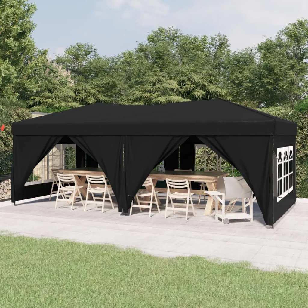 vidaXL Tenda per Feste Pieghevole con Pareti Laterali Nero 3x6 m