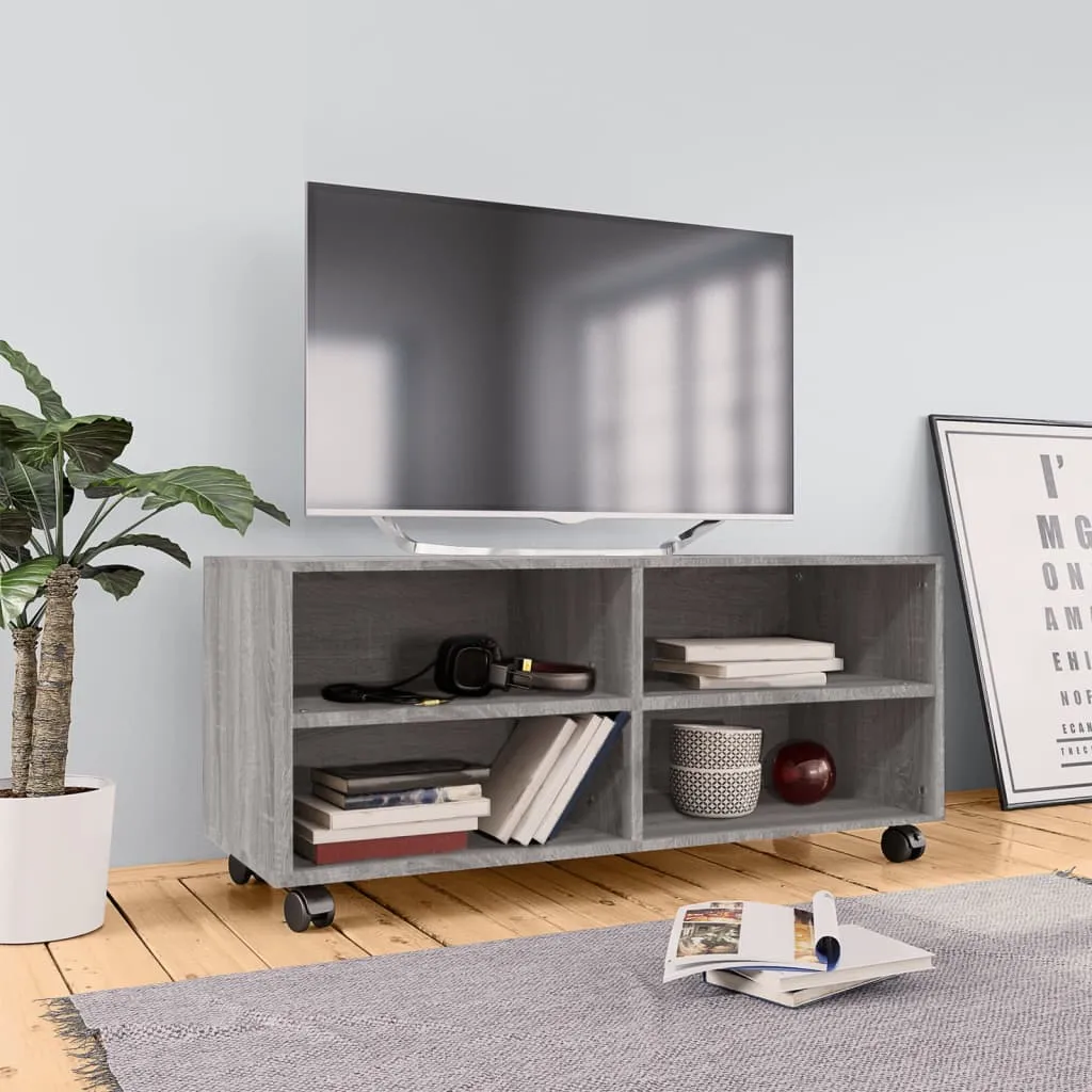 vidaXL Mobile TV con Ruote Grigio Sonoma 90x35x35cm Legno Multistrato