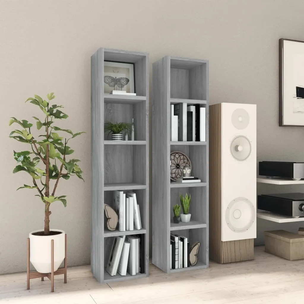 vidaXL Mobili Porta CD 2pz Grigio Sonoma 21x16x93,5 Legno Multistrato