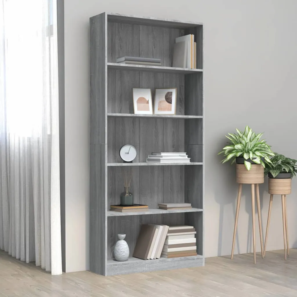 vidaXL Libreria 5 Ripiani Grigio Sonoma 80x24x175 cm Legno Multistrato