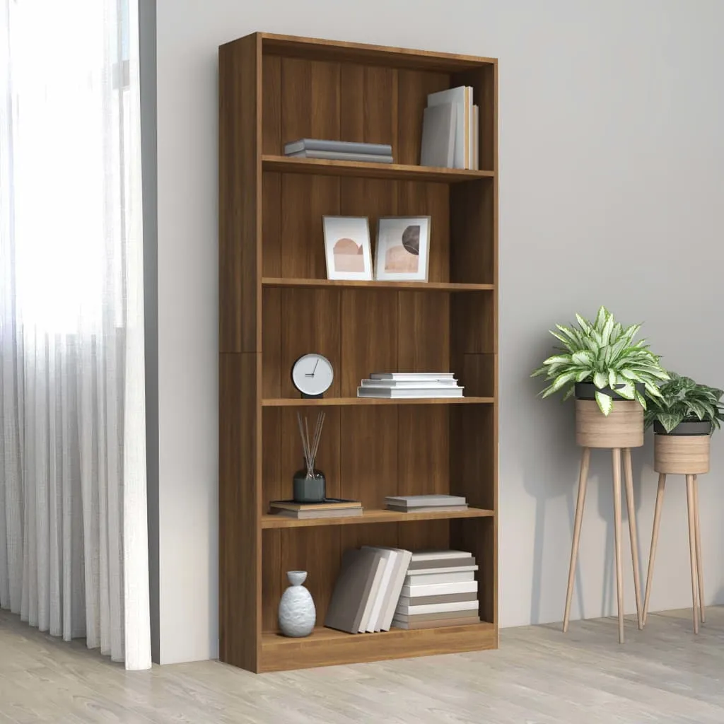 vidaXL Libreria 5 Ripiani Rovere Marrone 80x24x175cm Legno Multistrato