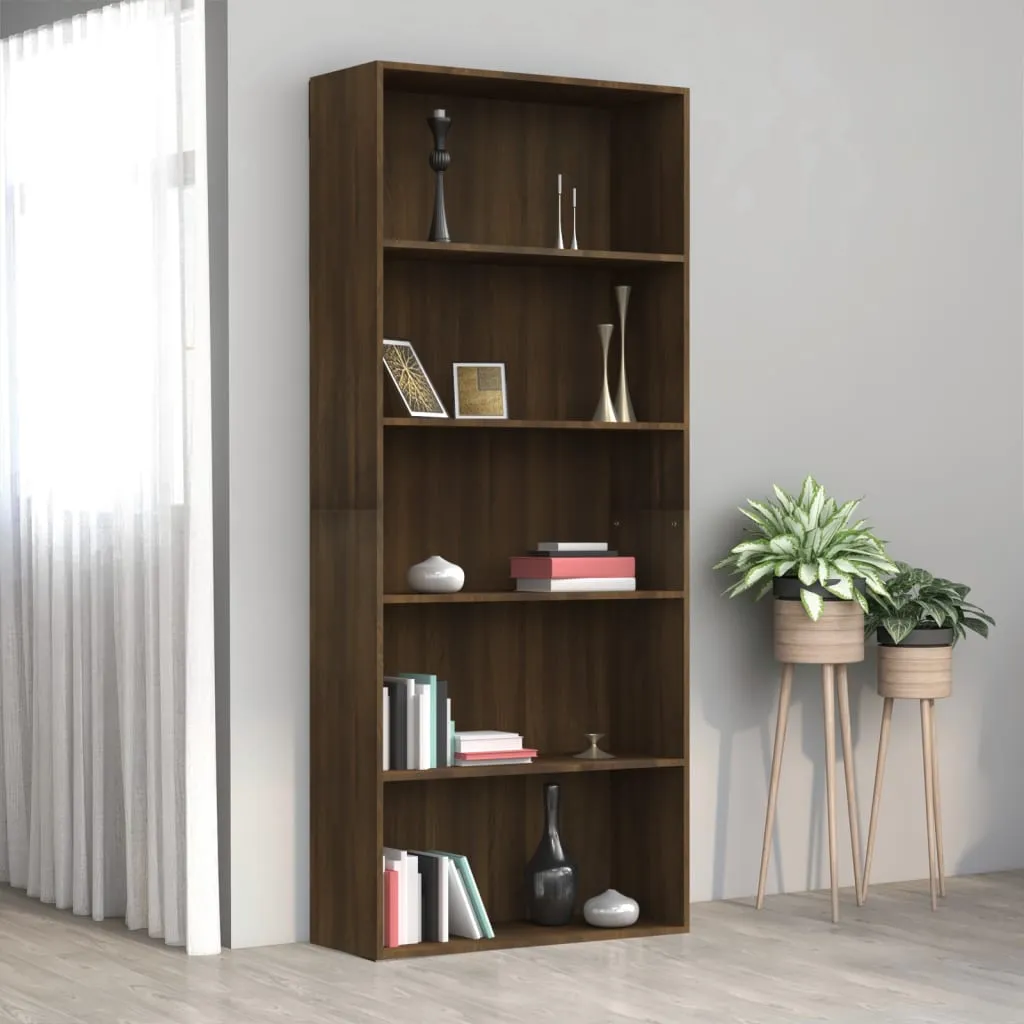 vidaXL Libreria 5 Ripiani Rovere Marrone 80x30x189cm Legno Multistrato