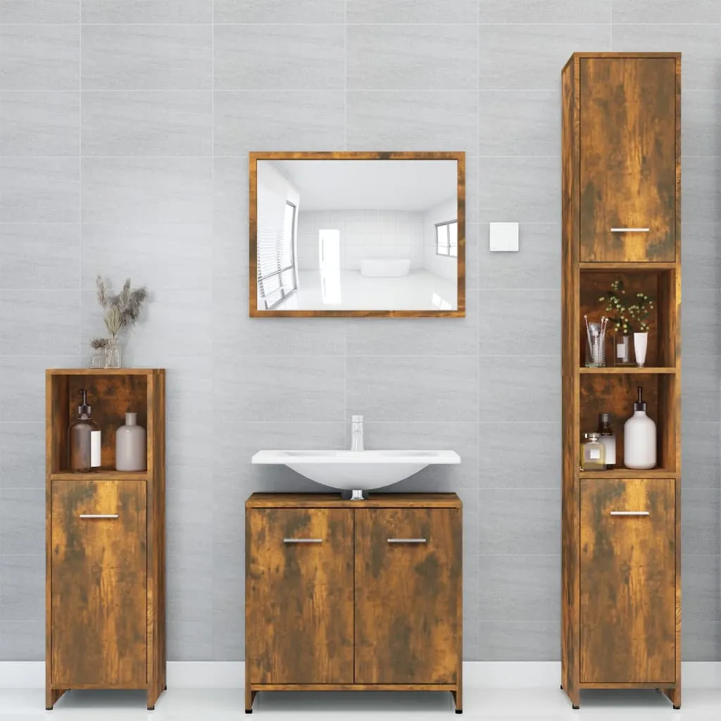 vidaXL Armadietto Bagno Rovere Fumo 30x30x183,5cm Legno Ingegnerizzato