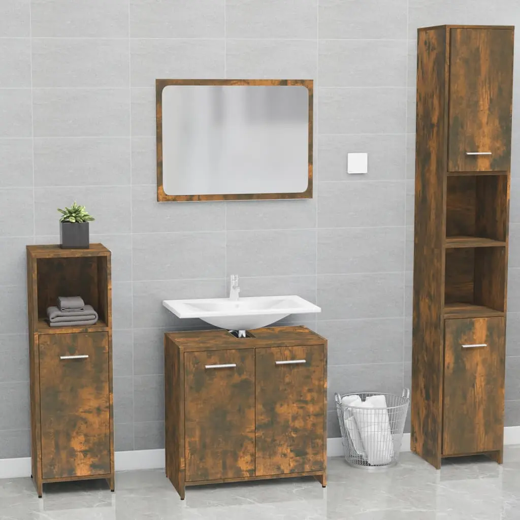 Set di Mobili da Bagno Rovere Fumo in Legno Multistrato