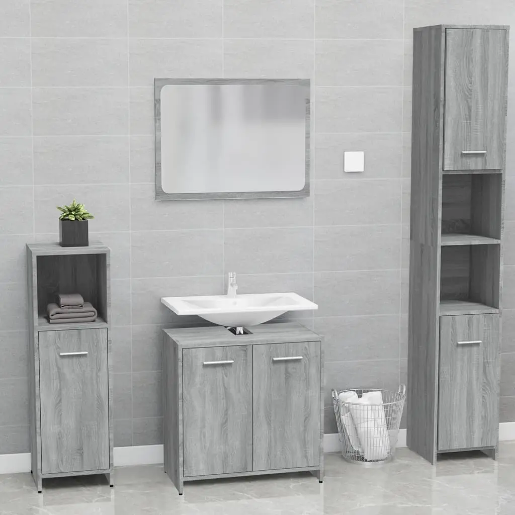 Set di Mobili da Bagno Grigio Sonoma in Legno Multistrato