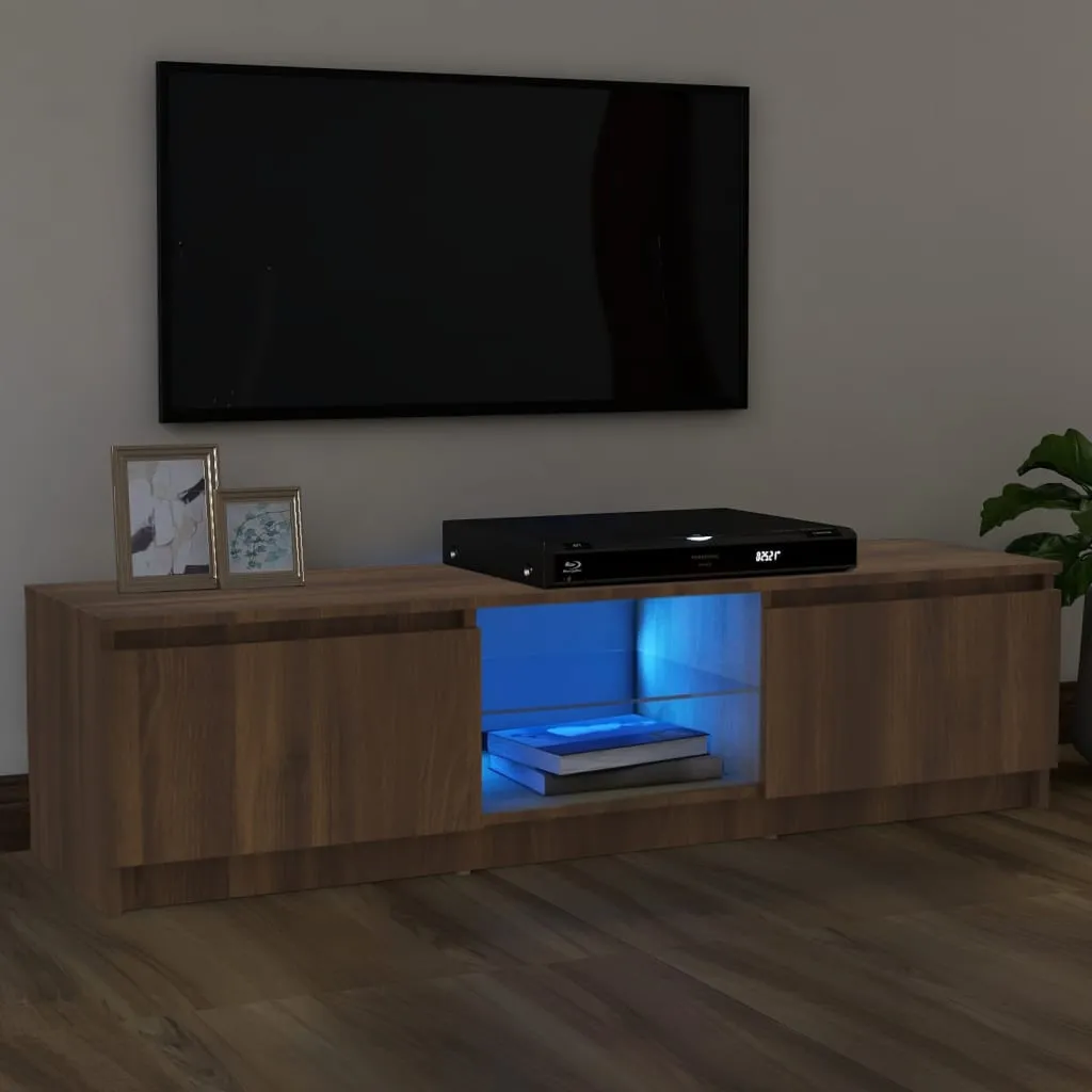 vidaXL Mobile Porta TV con Luci LED Rovere Marrone 120x30x35,5 cm