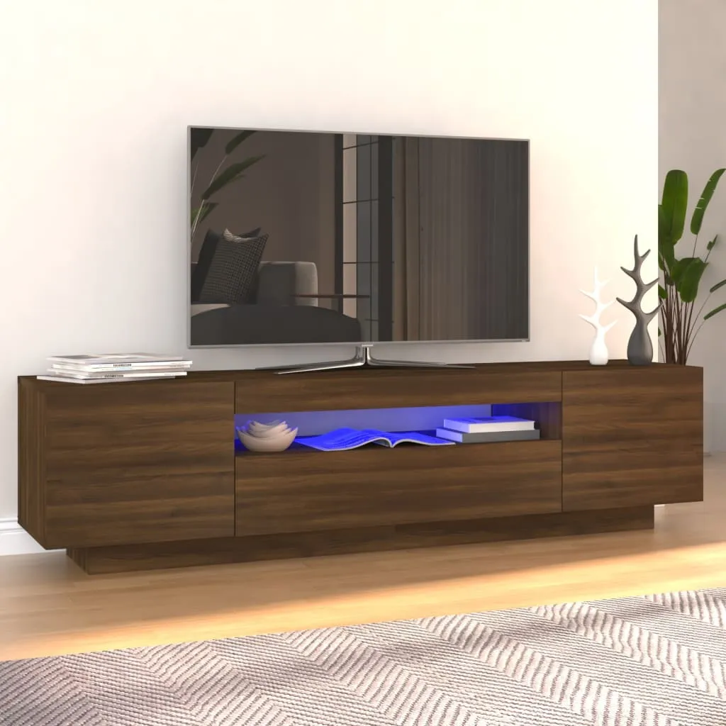 vidaXL Mobile Porta TV con Luci LED Rovere Marrone 160x35x40 cm