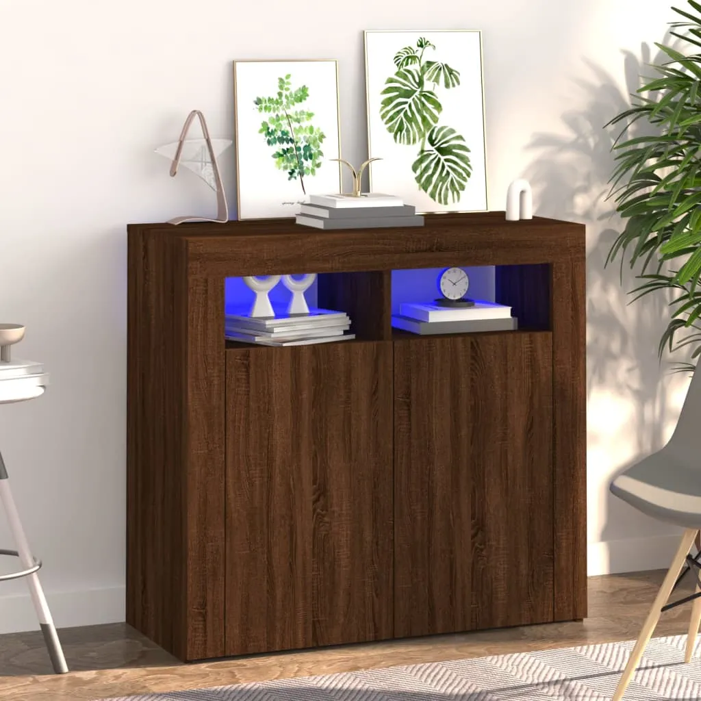 vidaXL Credenza con Luci LED Rovere Marrone 80x35x75 cm