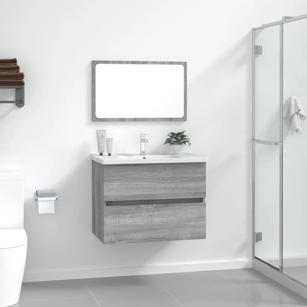 Set Mobili da Bagno 2 pz Grigio Sonoma in Legno Multistrato