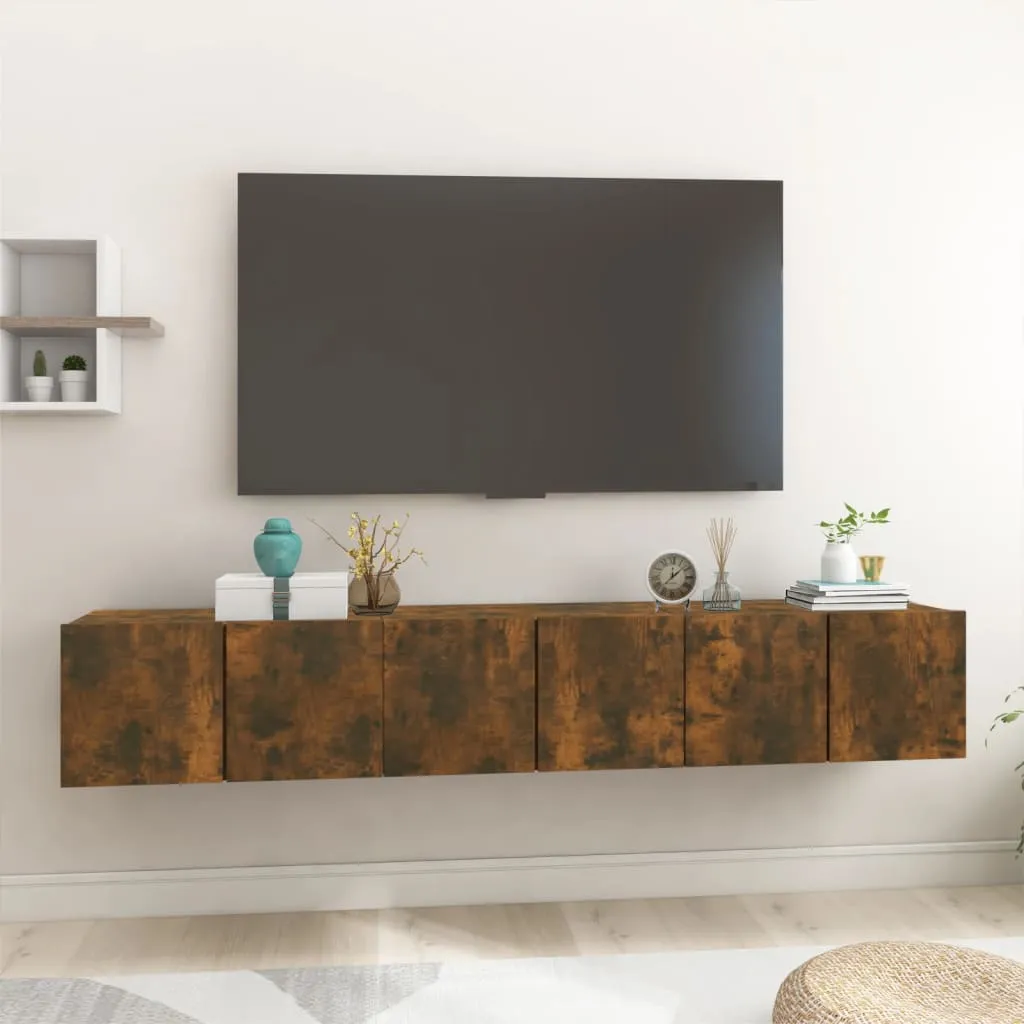 vidaXL Mobili Porta TV Pensili 3 pz Rovere Fumo 60x30x30 cm