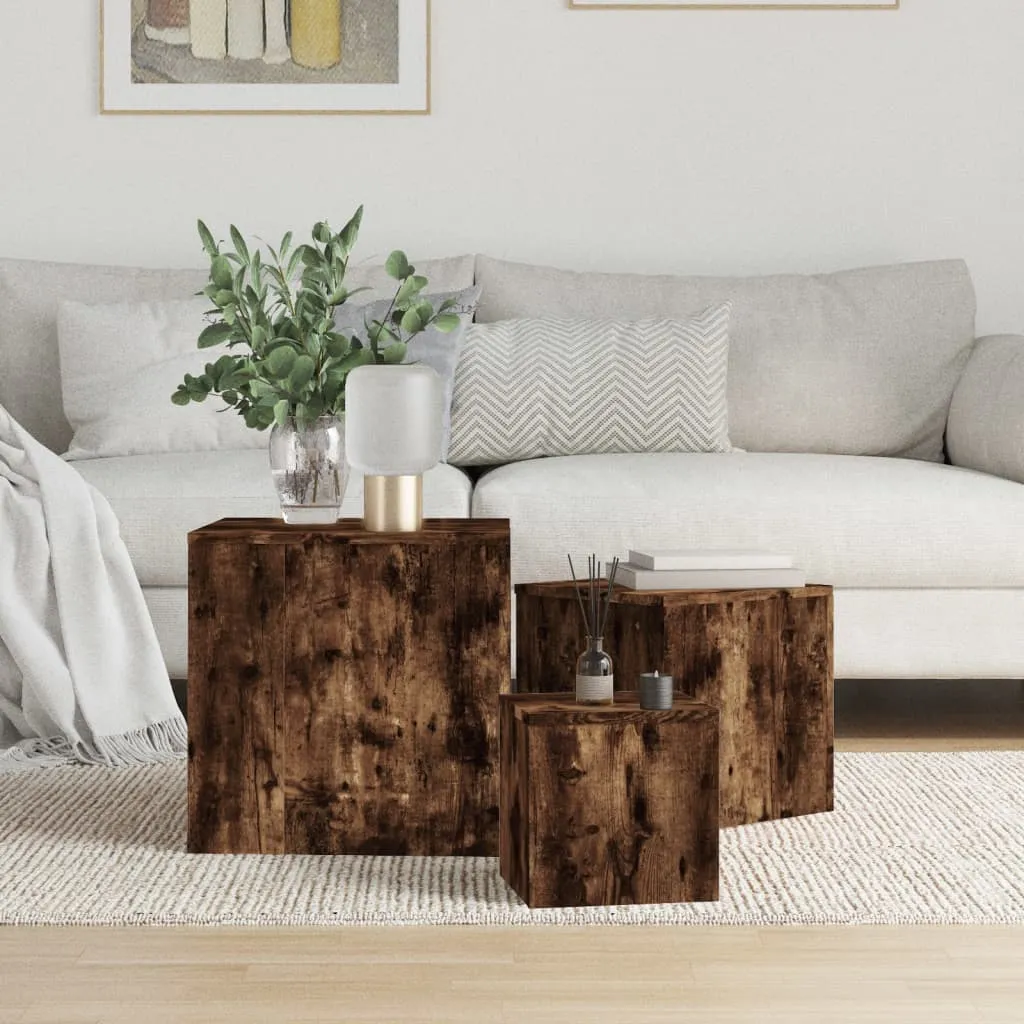 vidaXL Credenze 3 pz Rovere Fumo in Legno Multistrato