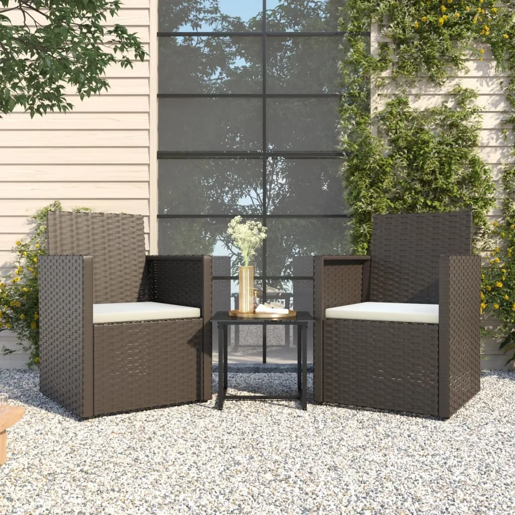 vidaXL Set Divani da Esterno 3 pz con Cuscini Nero in Polyrattan