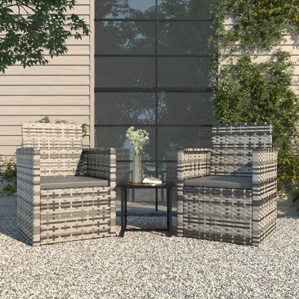 vidaXL Set Divani da Esterno 3 pz con Cuscini in Polyrattan Grigio