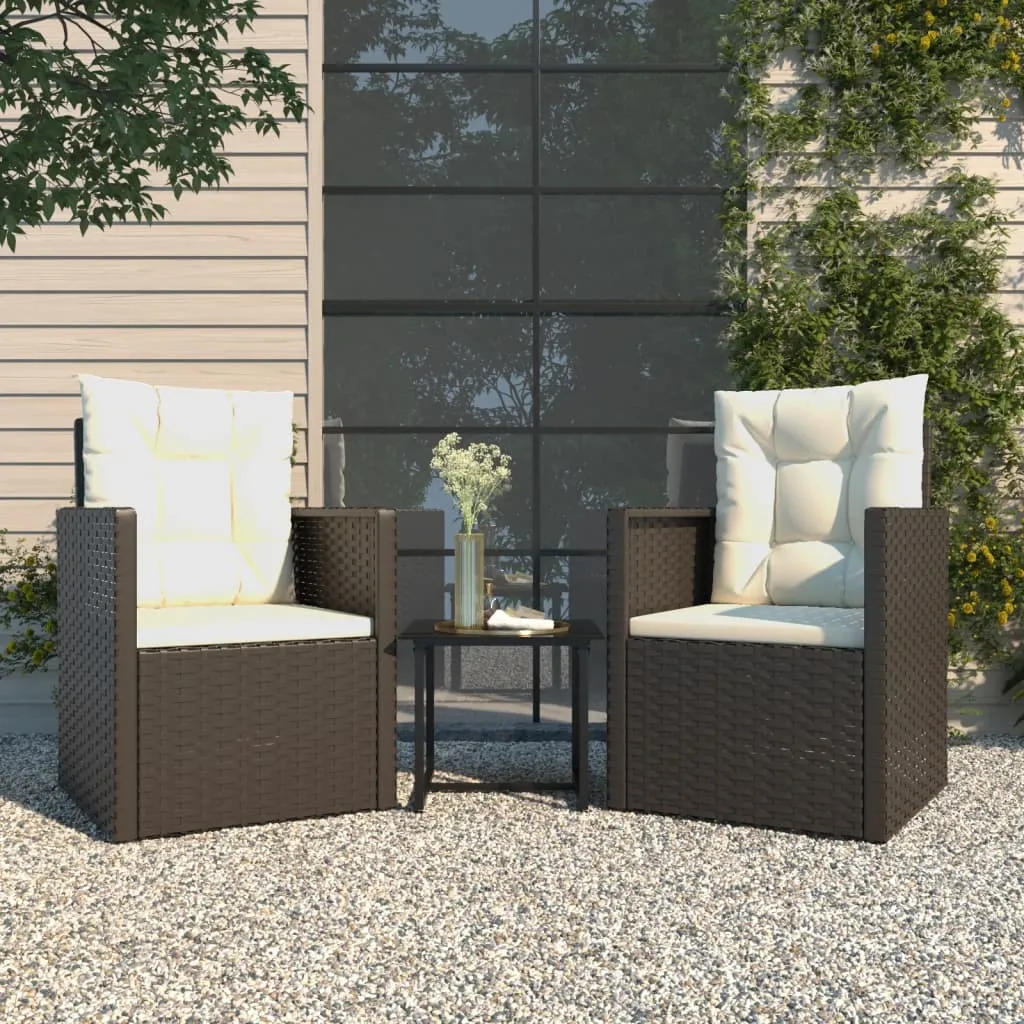 vidaXL Set Divani da Esterno 3 pz con Cuscini in Polyrattan Nero