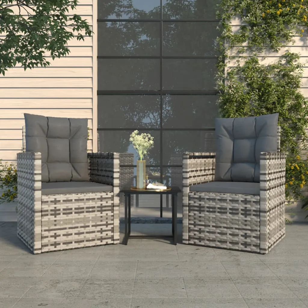 vidaXL Set Divani da Esterno 3 pz con Cuscini in Polyrattan Grigio