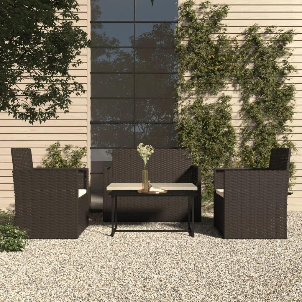 vidaXL Set Salotto da Esterno 4 pz con Cuscini in Polyrattan Nero