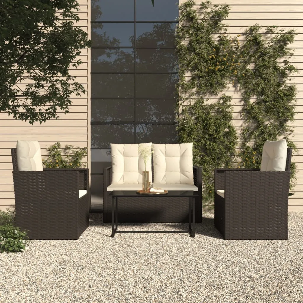 vidaXL Set Salotto da Esterno 4 pz con Cuscini in Polyrattan Nero