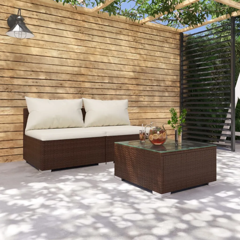 vidaXL Set Divani da Giardino con Cuscini 3 pz in Polyrattan Marrone