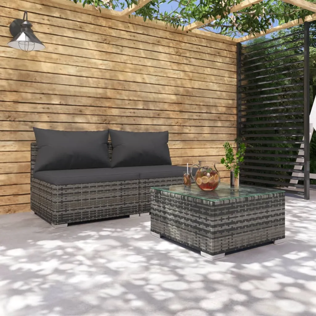 vidaXL Set Divani da Giardino con Cuscini 3 pz in Polyrattan Grigio