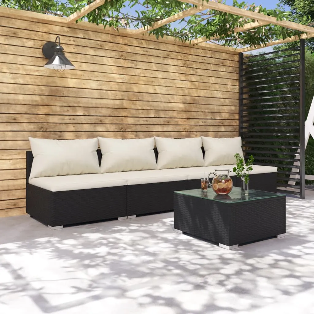 vidaXL Set Divani da Giardino 5 pz con Cuscini in Polyrattan Nero