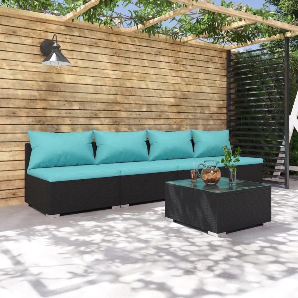 vidaXL Set Divani da Giardino 5 pz con Cuscini in Polyrattan Nero