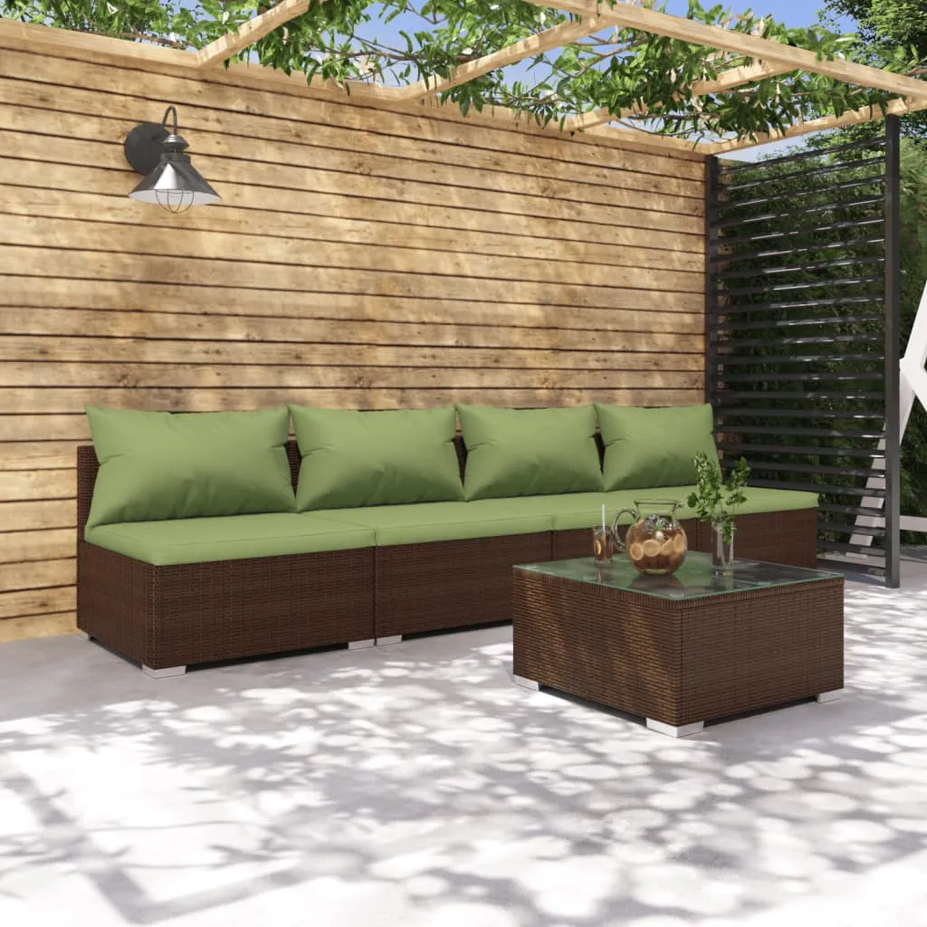 vidaXL Set Divani da Giardino 5 pz con Cuscini in Polyrattan Marrone