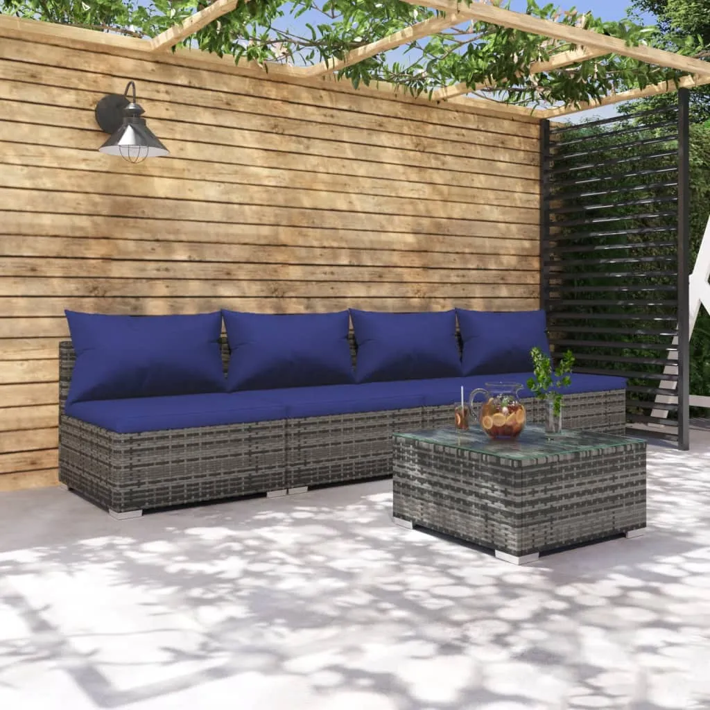 vidaXL Set Divani da Giardino 5 pz con Cuscini in Polyrattan Grigio