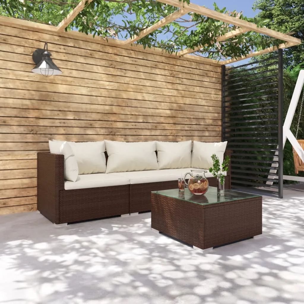 vidaXL Set Divani da Giardino 4 pz con Cuscini in Polyrattan Marrone