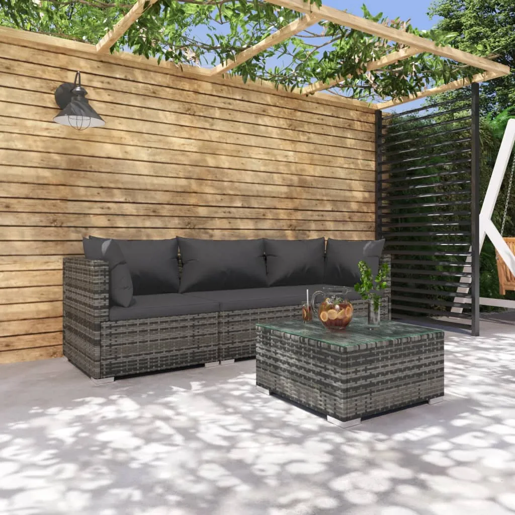 vidaXL Set Divani da Giardino 4 pz con Cuscini in Polyrattan Grigio