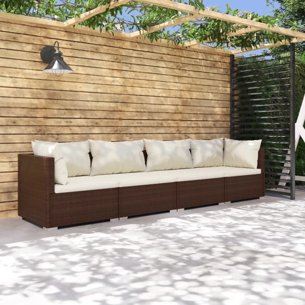 vidaXL Set Divani da Giardino 4 pz con Cuscini in Polyrattan Marrone