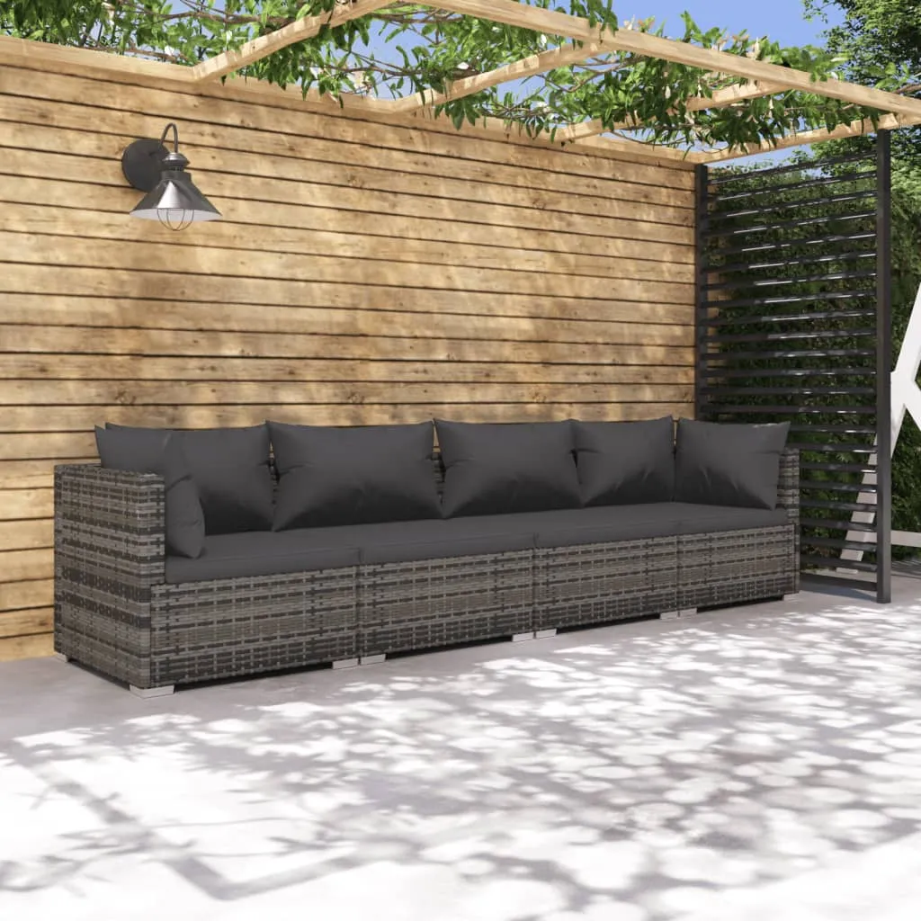 vidaXL Set Divani da Giardino 4 pz con Cuscini in Polyrattan Grigio