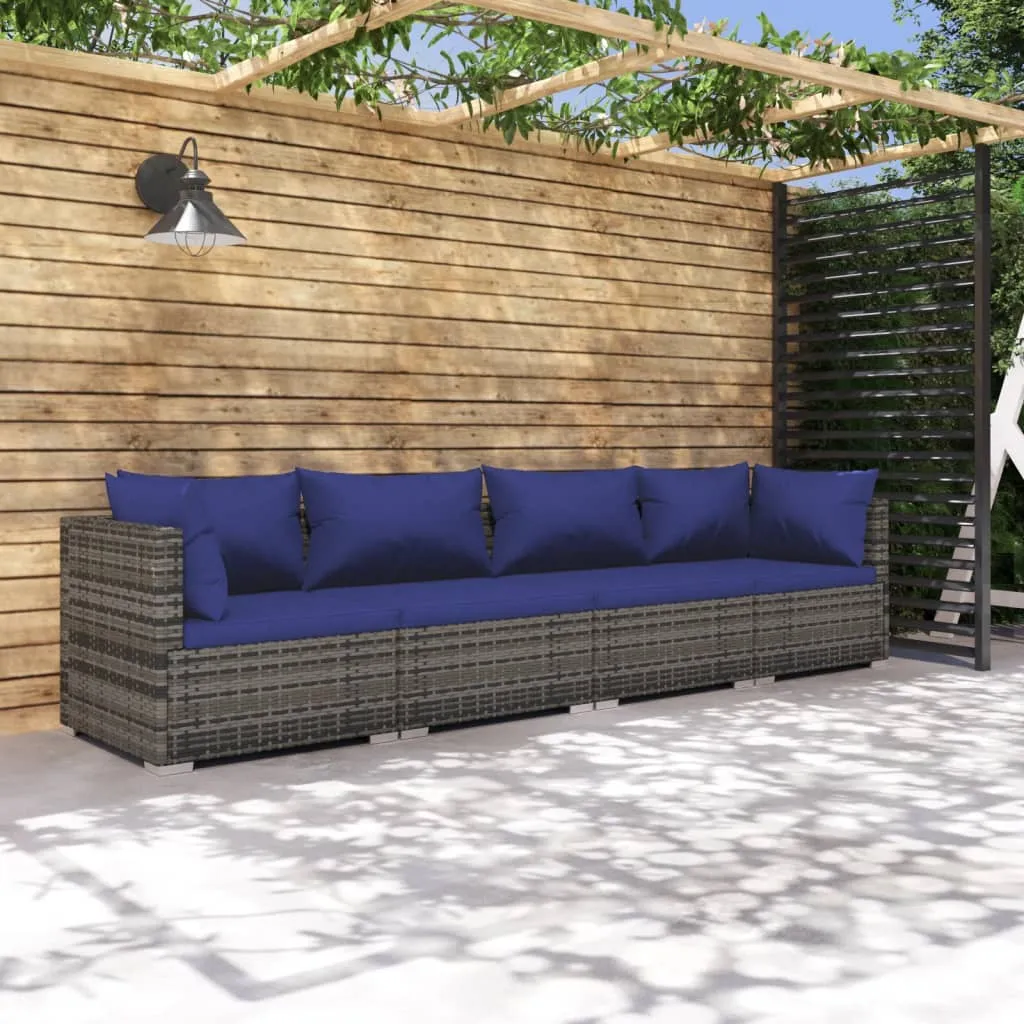 vidaXL Set Divani da Giardino 4 pz con Cuscini in Polyrattan Grigio