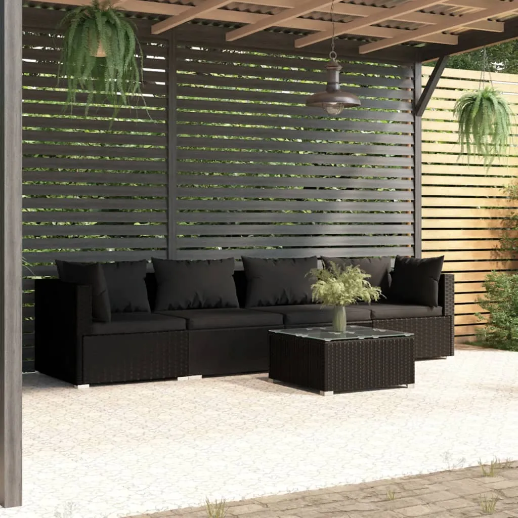 vidaXL Set Divani da Giardino 5 pz con Cuscini in Polyrattan Nero