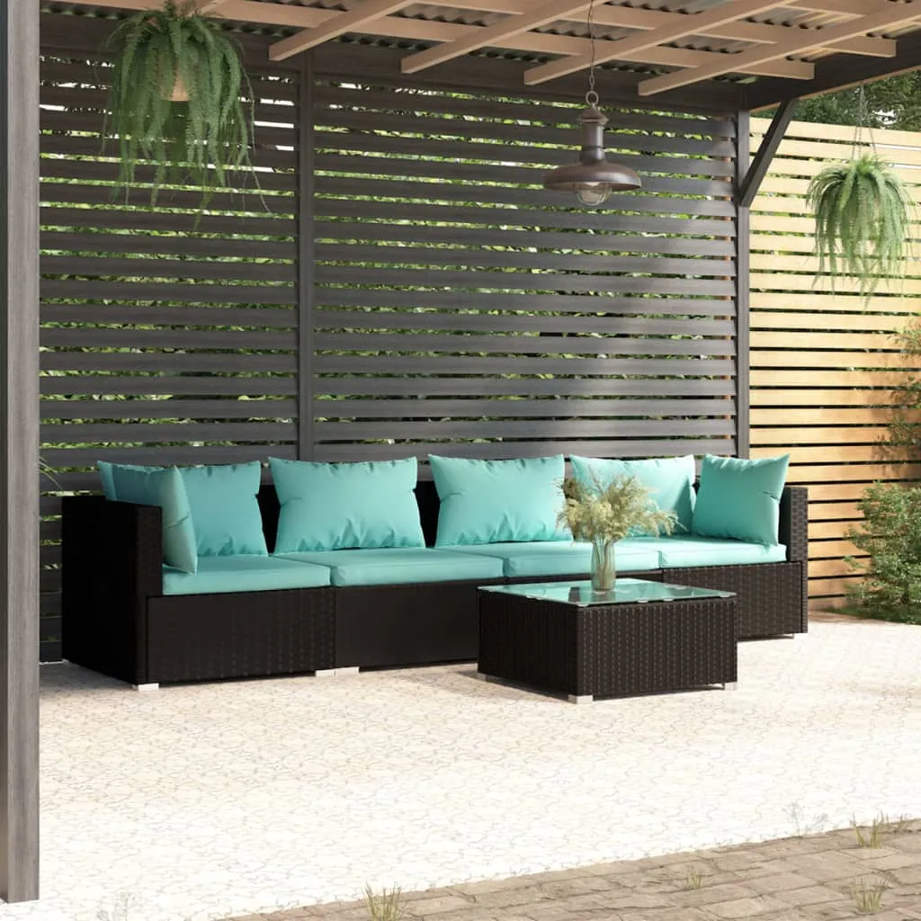 vidaXL Set Divani da Giardino 5 pz con Cuscini in Polyrattan Nero