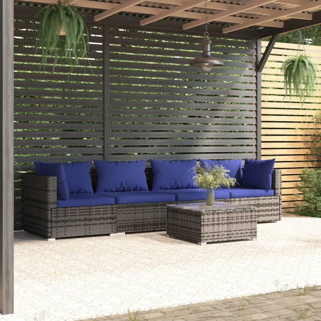 vidaXL Set Divani da Giardino 5 pz con Cuscini in Polyrattan Grigio