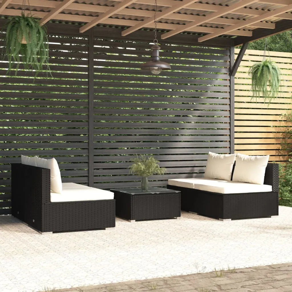 vidaXL Set Divani da Giardino 5 pz con Cuscini in Polyrattan Nero