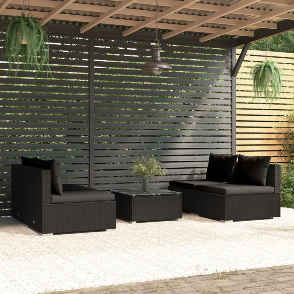 vidaXL Set Divani da Giardino 5 pz con Cuscini in Polyrattan Nero