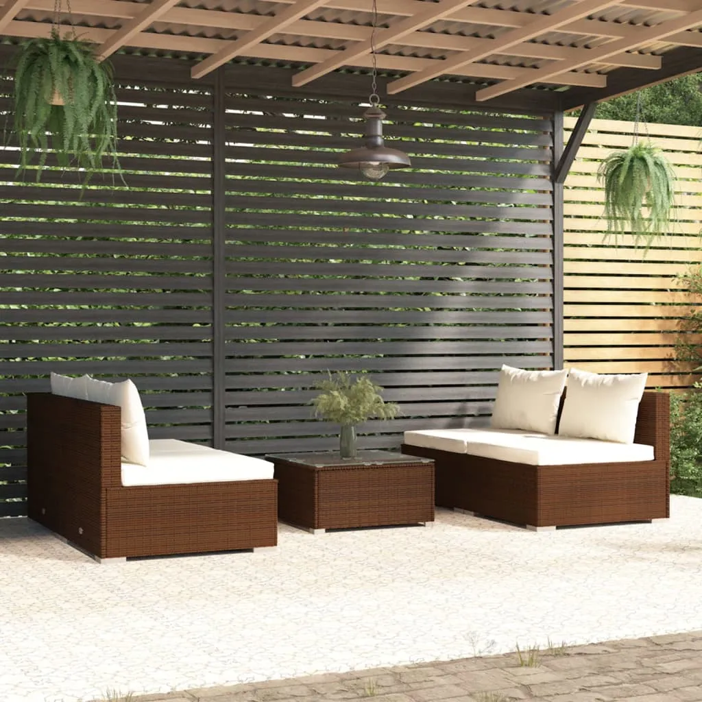 vidaXL Set Divani da Giardino 5 pz con Cuscini in Polyrattan Marrone