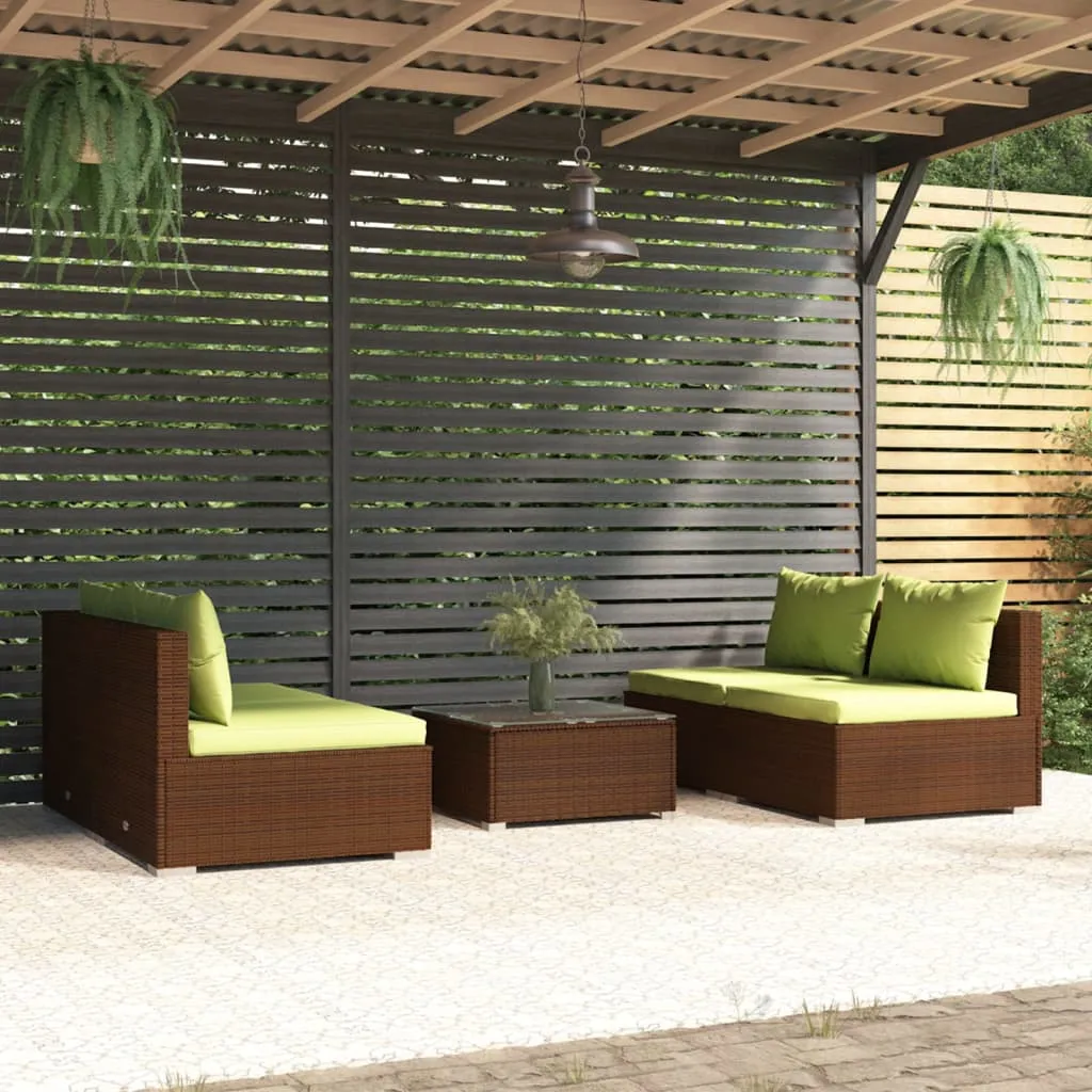 vidaXL Set Divani da Giardino 5 pz con Cuscini in Polyrattan Marrone