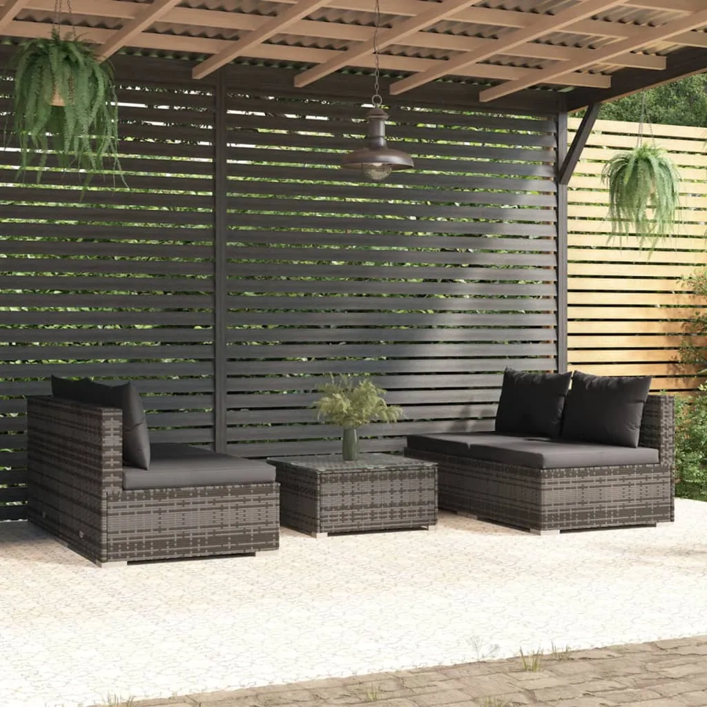 vidaXL Set Divani da Giardino 5 pz con Cuscini in Polyrattan Grigio