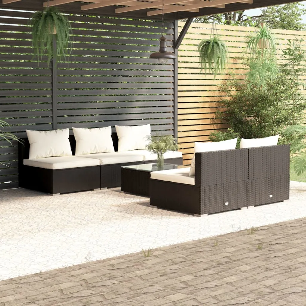 vidaXL Set Mobili da Giardino 6 pz con Cuscini in Polyrattan Nero