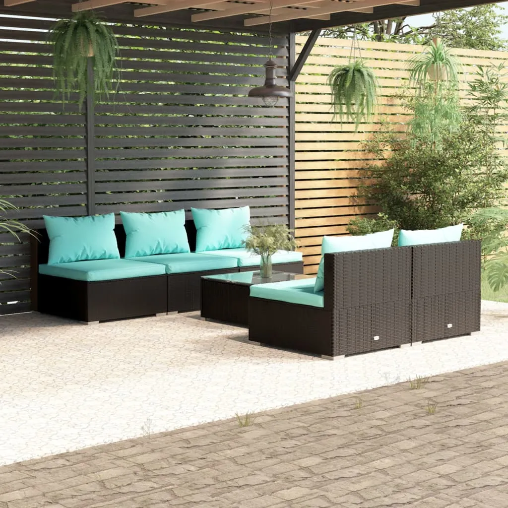 vidaXL Set Mobili da Giardino 6 pz con Cuscini in Polyrattan Nero