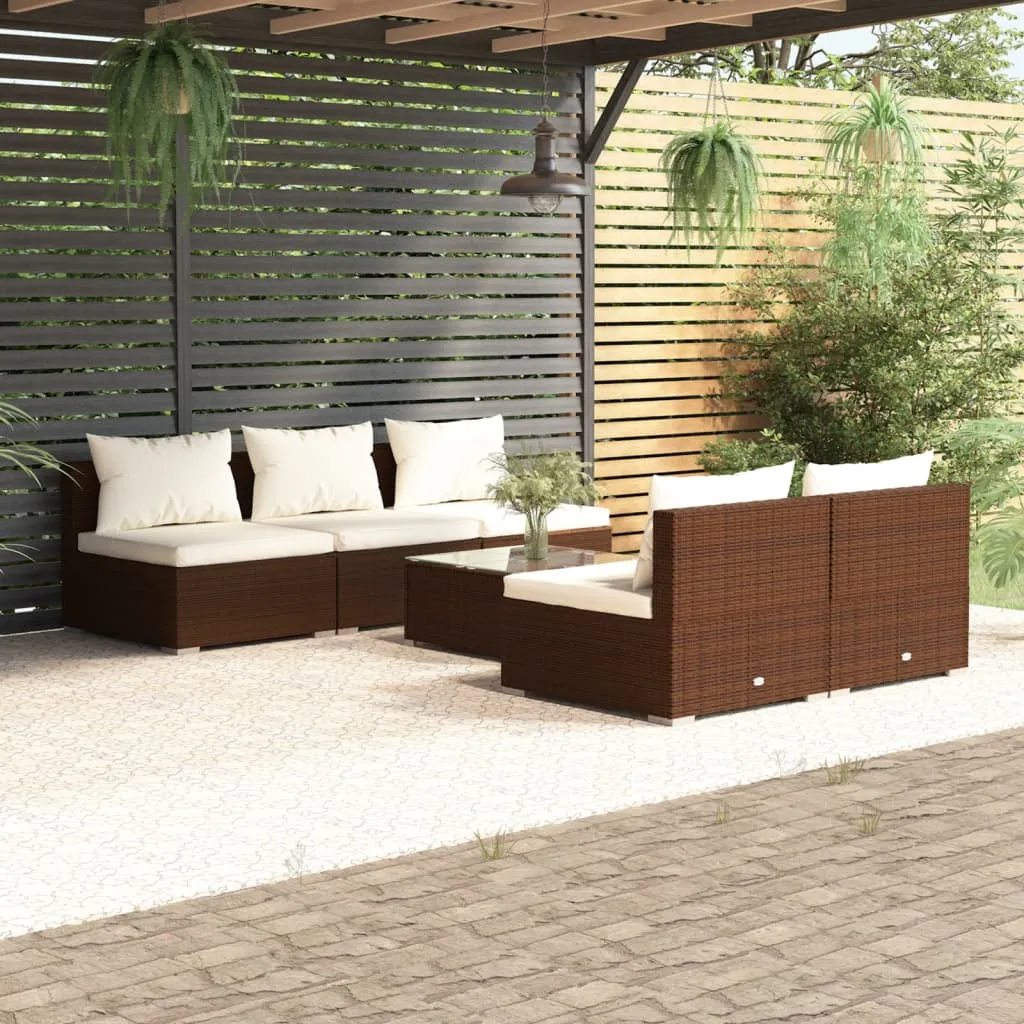 vidaXL Set Divani da Giardino 6 pz con Cuscini in Polyrattan Marrone