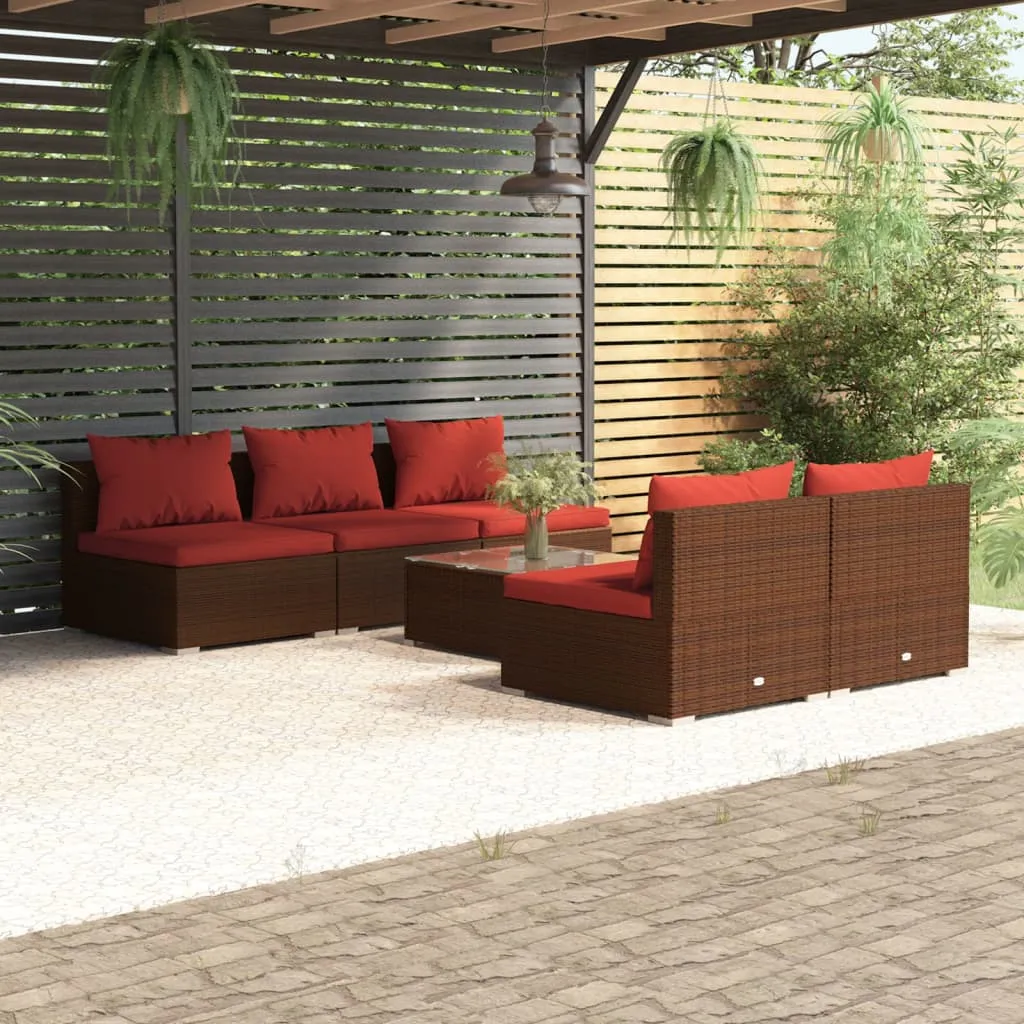 vidaXL Set Divani da Giardino 6 pz con Cuscini in Polyrattan Marrone