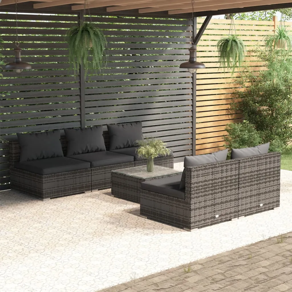 vidaXL Set Divani da Giardino 6 pz con Cuscini in Polyrattan Grigio