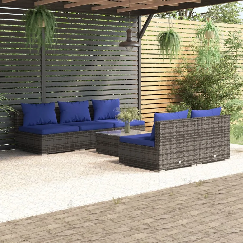 vidaXL Set Divani da Giardino 6 pz con Cuscini in Polyrattan Grigio