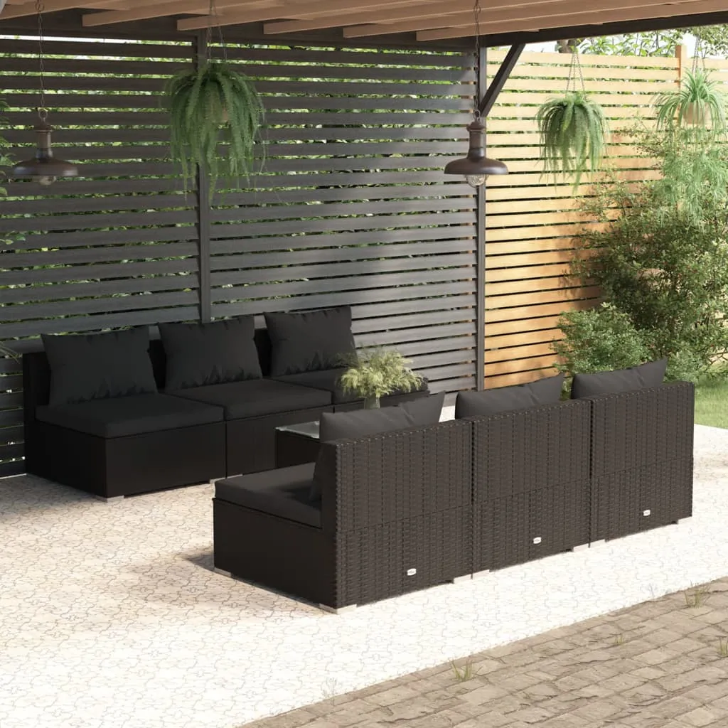 vidaXL Set Divani da Giardino 7 pz con Cuscini in Polyrattan Nero