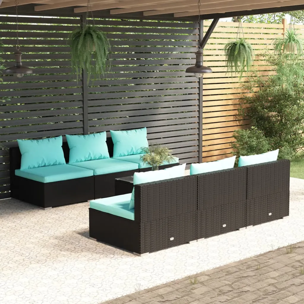 vidaXL Set Salotto da Giardino 7 pz con Cuscini in Polyrattan Nero