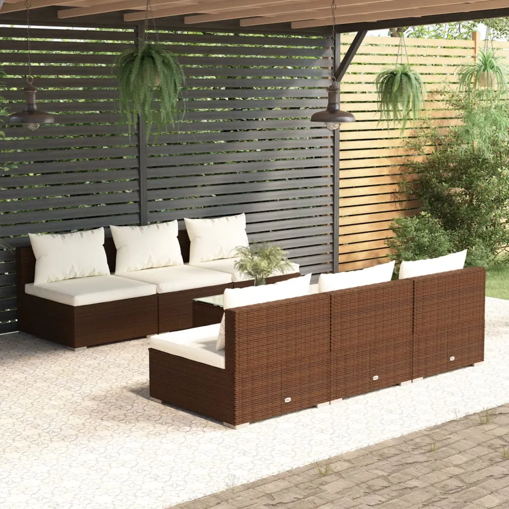 vidaXL Set Divani da Giardino 7 pz con Cuscini in Polyrattan Marrone