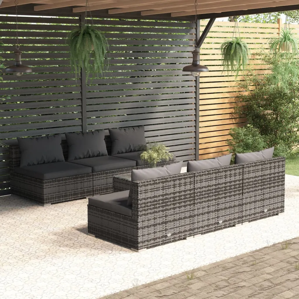 vidaXL Set Divani da Giardino 7 pz con Cuscini in Polyrattan Grigio